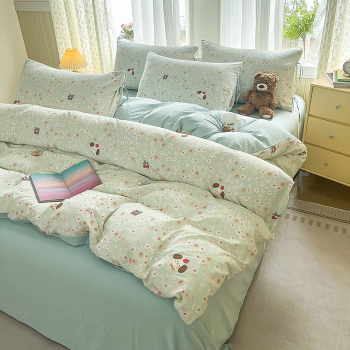 91家纺网 家纺一手货源 找家纺 帛洵家纺 2026新款110g超柔水洗宝宝有氧仿棉四件套（提供买家秀） 春田花花-绿