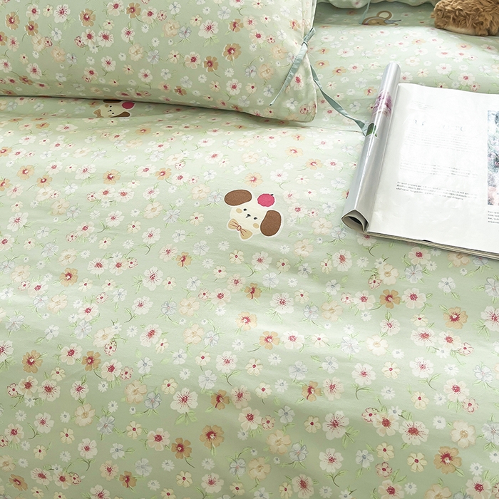 91家纺网 家纺一手货源 找家纺 帛洵家纺 2026新款110g超柔水洗宝宝有氧仿棉四件套（提供买家秀） 春田花花-绿