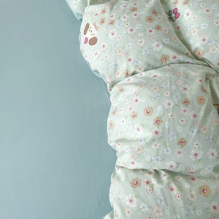 91家纺网 家纺一手货源 找家纺 帛洵家纺 2026新款110g超柔水洗宝宝有氧仿棉四件套（提供买家秀） 春田花花-绿