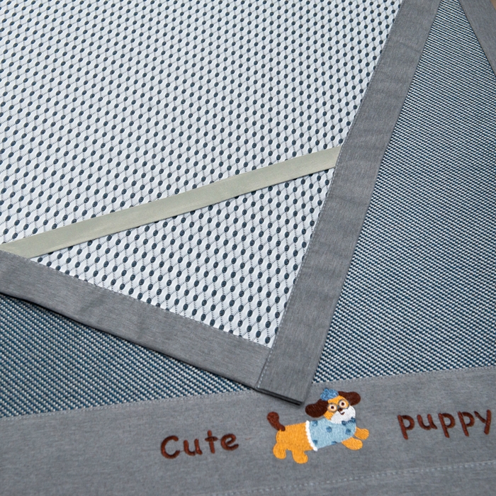 91家纺网 家纺一手货源 找家纺 倾慕家纺 2026新款A类刺绣冰藤席--床席款 刺绣小狗蓝色床席款