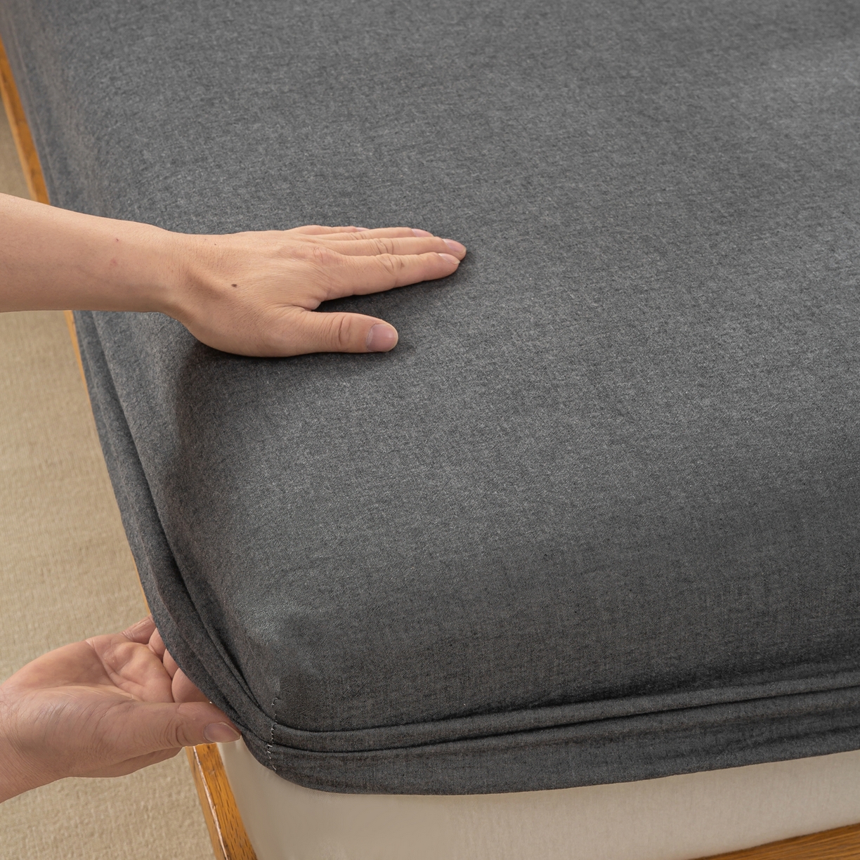 91家纺网 家纺一手货源 找家纺 恋人优选 2026新款全棉纯棉水洗棉单床笠床笠单件 深灰