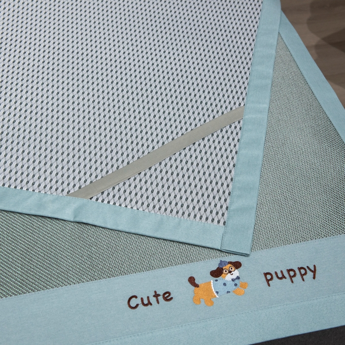 91家纺网 家纺一手货源 找家纺 倾慕家纺 2026新款A类刺绣冰藤席--床席款 刺绣小狗绿色床席款