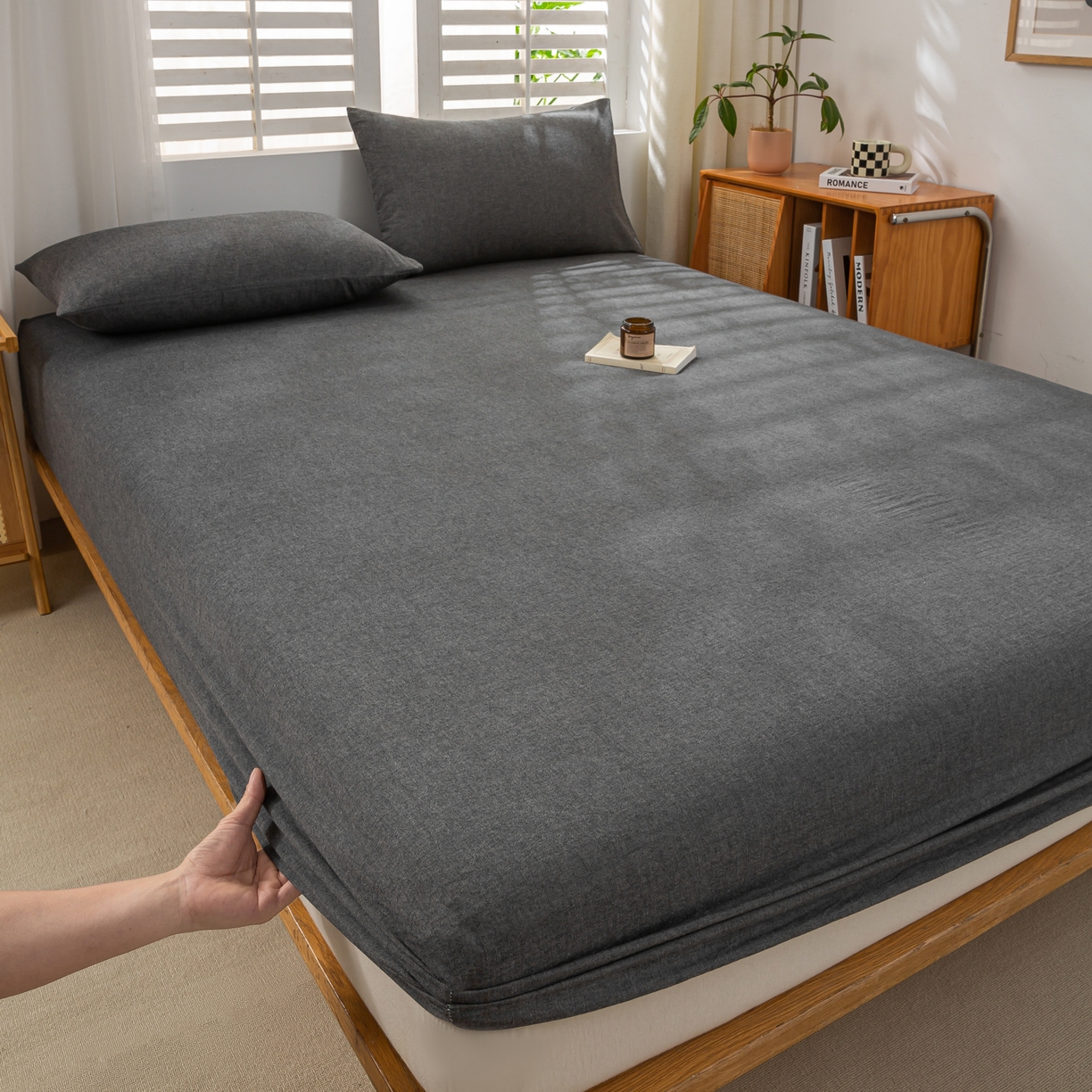 91家纺网 家纺一手货源 找家纺 恋人优选 2026新款全棉纯棉水洗棉单床笠床笠单件 深灰