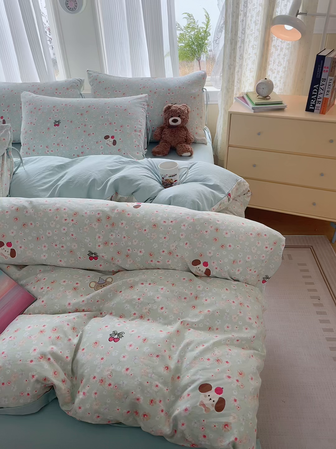91家纺网 家纺一手货源 找家纺 帛洵家纺 2026新款110g超柔水洗宝宝有氧仿棉四件套（提供买家秀） 春田花花-绿