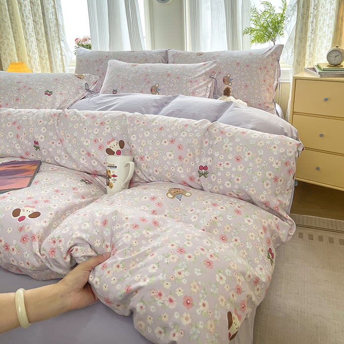 帛洵家纺 2026新款110g超柔水洗宝宝有氧仿棉四件套（提供买家秀） 春田花花-紫