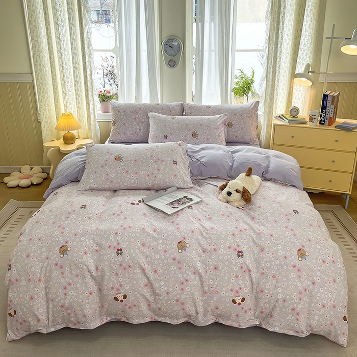 91家纺网 家纺一手货源 找家纺 帛洵家纺 2026新款110g超柔水洗宝宝有氧仿棉四件套（提供买家秀） 春田花花-紫