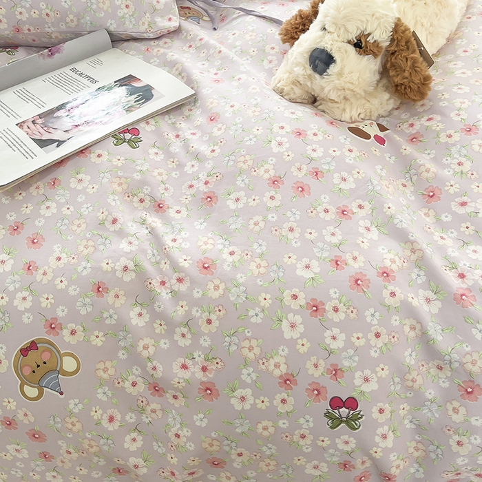 91家纺网 家纺一手货源 找家纺 帛洵家纺 2026新款110g超柔水洗宝宝有氧仿棉四件套（提供买家秀） 春田花花-紫