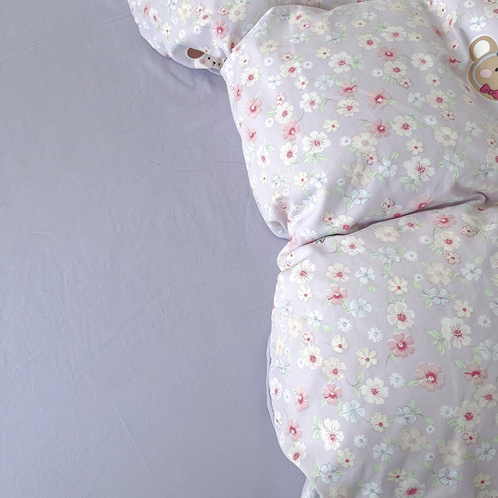 91家纺网 家纺一手货源 找家纺 帛洵家纺 2026新款110g超柔水洗宝宝有氧仿棉四件套（提供买家秀） 春田花花-紫