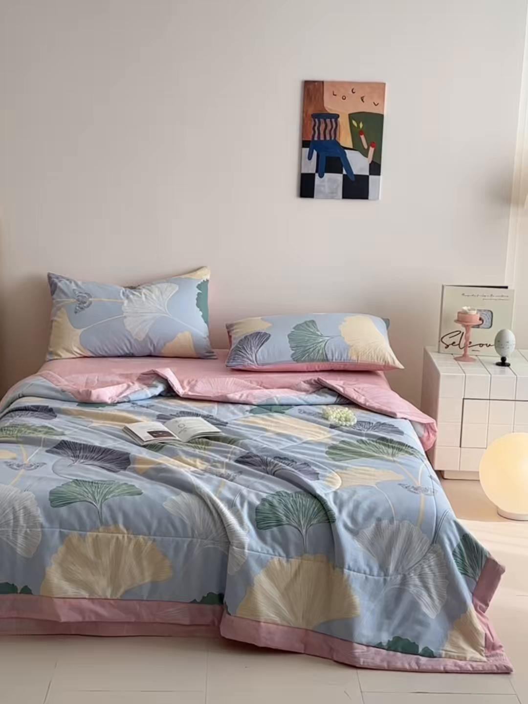 91家纺网 家纺一手货源 找家纺 梵克保罗 2026春夏新款10A抗菌全棉印花夏被被子被芯空调被四件套 蝶舞杏运