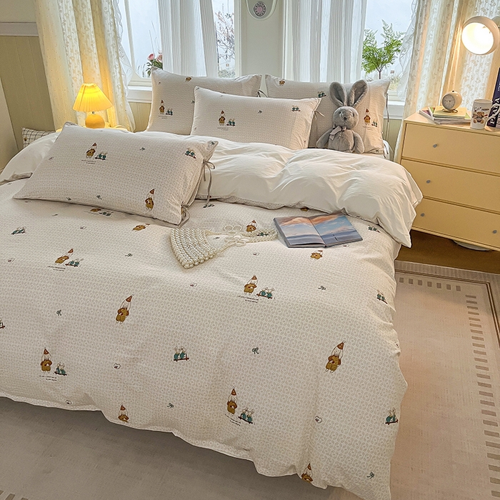 91家纺网 家纺一手货源 找家纺 帛洵家纺 2026新款110g超柔水洗宝宝有氧仿棉四件套（提供买家秀） 放松小兔