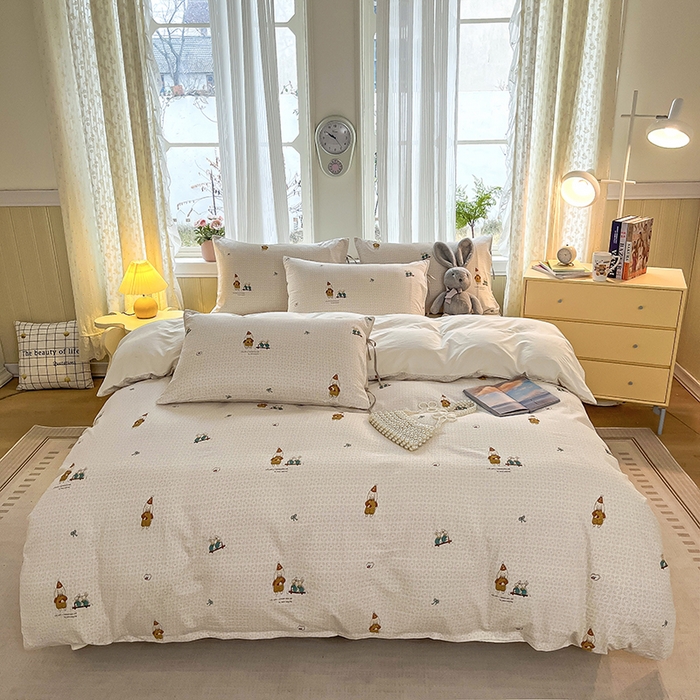 91家纺网 家纺一手货源 找家纺 帛洵家纺 2026新款110g超柔水洗宝宝有氧仿棉四件套（提供买家秀） 放松小兔