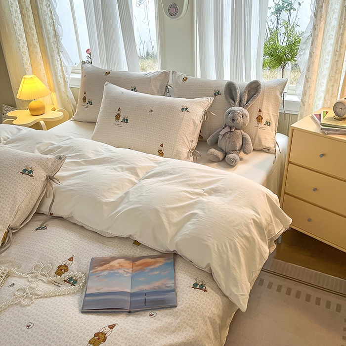 91家纺网 家纺一手货源 找家纺 帛洵家纺 2026新款110g超柔水洗宝宝有氧仿棉四件套（提供买家秀） 放松小兔