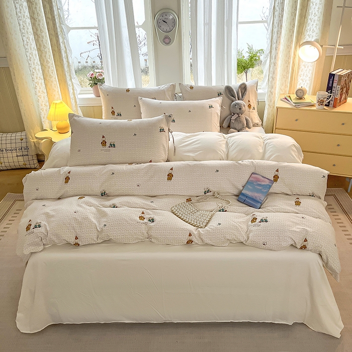 91家纺网 家纺一手货源 找家纺 帛洵家纺 2026新款110g超柔水洗宝宝有氧仿棉四件套（提供买家秀） 放松小兔