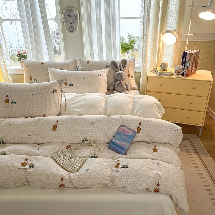 91家纺网 家纺一手货源 找家纺 帛洵家纺 2026新款110g超柔水洗宝宝有氧仿棉四件套（提供买家秀） 放松小兔