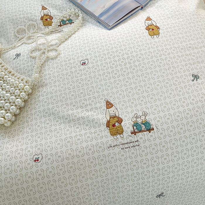 91家纺网 家纺一手货源 找家纺 帛洵家纺 2026新款110g超柔水洗宝宝有氧仿棉四件套（提供买家秀） 放松小兔