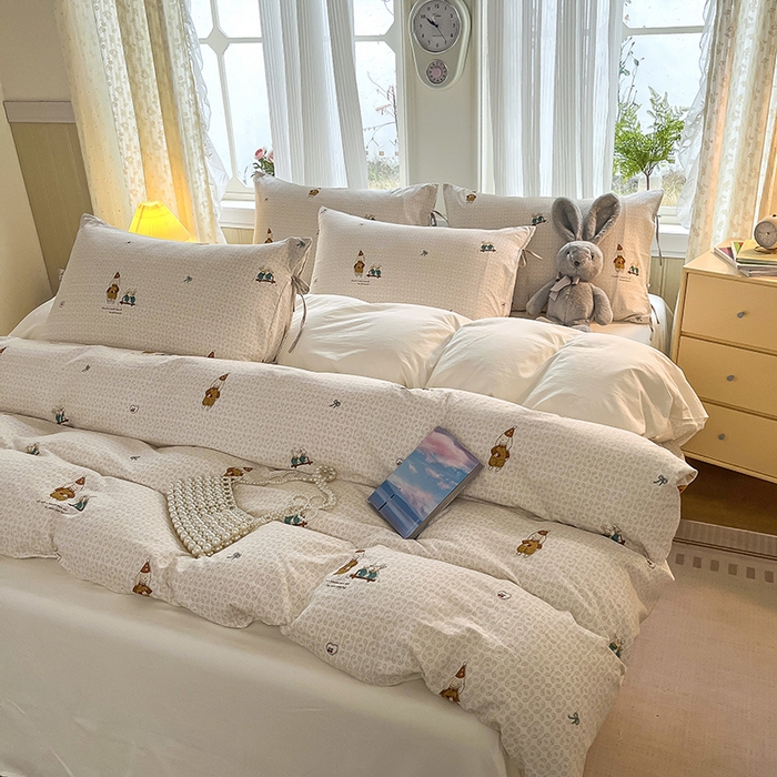 91家纺网 家纺一手货源 找家纺 帛洵家纺 2026新款110g超柔水洗宝宝有氧仿棉四件套（提供买家秀） 放松小兔