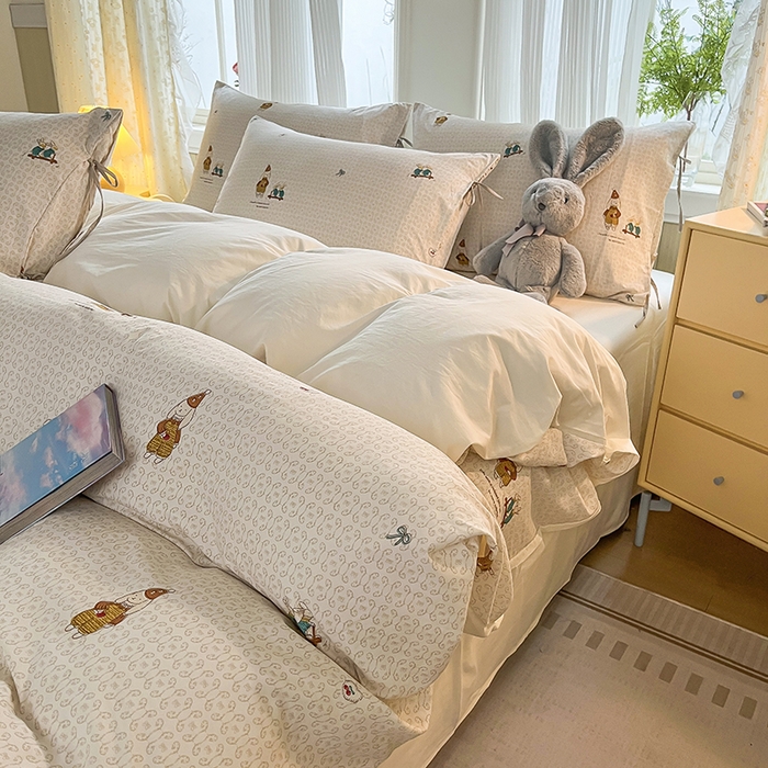 91家纺网 家纺一手货源 找家纺 帛洵家纺 2026新款110g超柔水洗宝宝有氧仿棉四件套（提供买家秀） 放松小兔