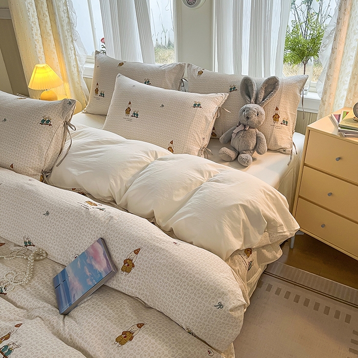 91家纺网 家纺一手货源 找家纺 帛洵家纺 2026新款110g超柔水洗宝宝有氧仿棉四件套（提供买家秀） 放松小兔