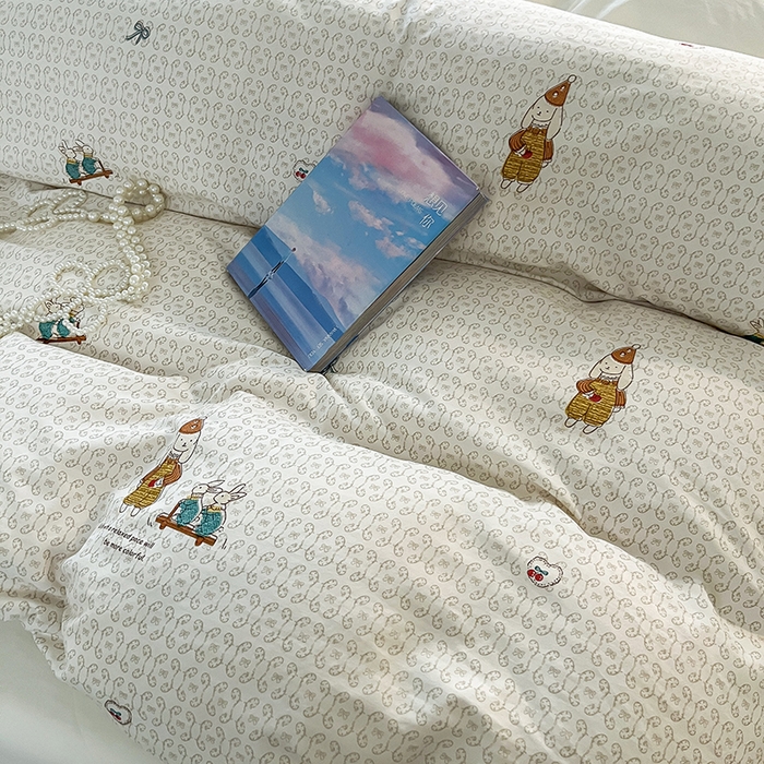 91家纺网 家纺一手货源 找家纺 帛洵家纺 2026新款110g超柔水洗宝宝有氧仿棉四件套（提供买家秀） 放松小兔