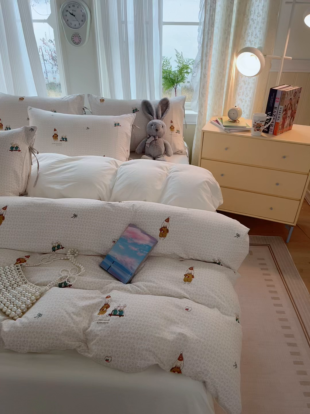 91家纺网 家纺一手货源 找家纺 帛洵家纺 2026新款110g超柔水洗宝宝有氧仿棉四件套（提供买家秀） 放松小兔