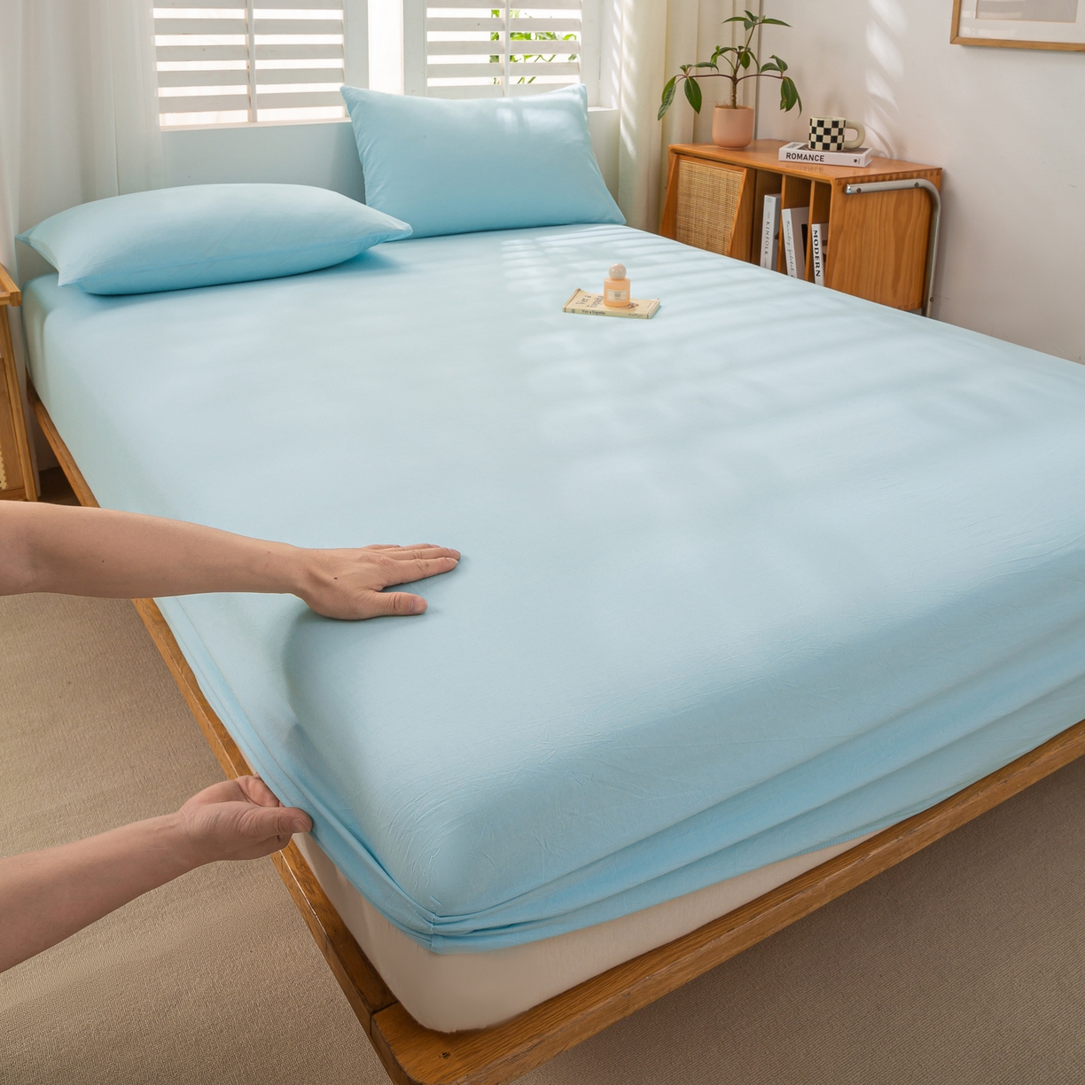 91家纺网 家纺一手货源 找家纺 恋人优选 2026新款全棉纯棉水洗棉单床笠床笠单件 天兰