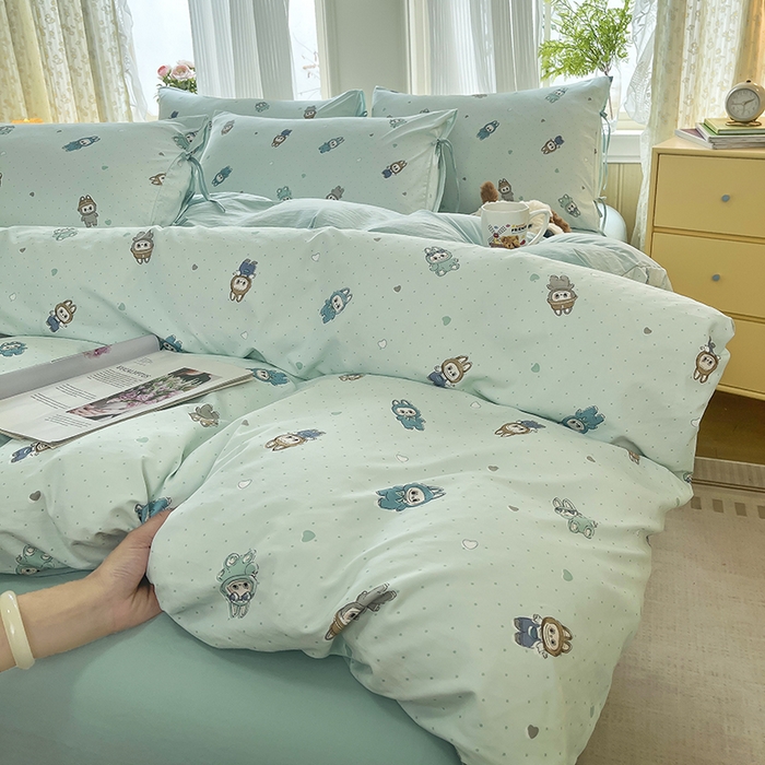 帛洵家纺 2026新款110g超柔水洗宝宝有氧仿棉四件套（提供买家秀） 可爱拉布布