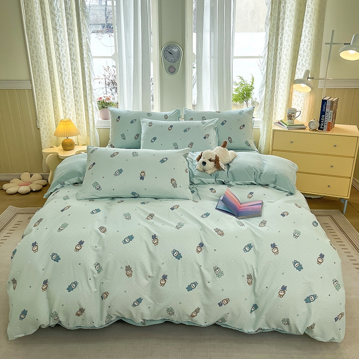 91家纺网 家纺一手货源 找家纺 帛洵家纺 2026新款110g超柔水洗宝宝有氧仿棉四件套（提供买家秀） 可爱拉布布