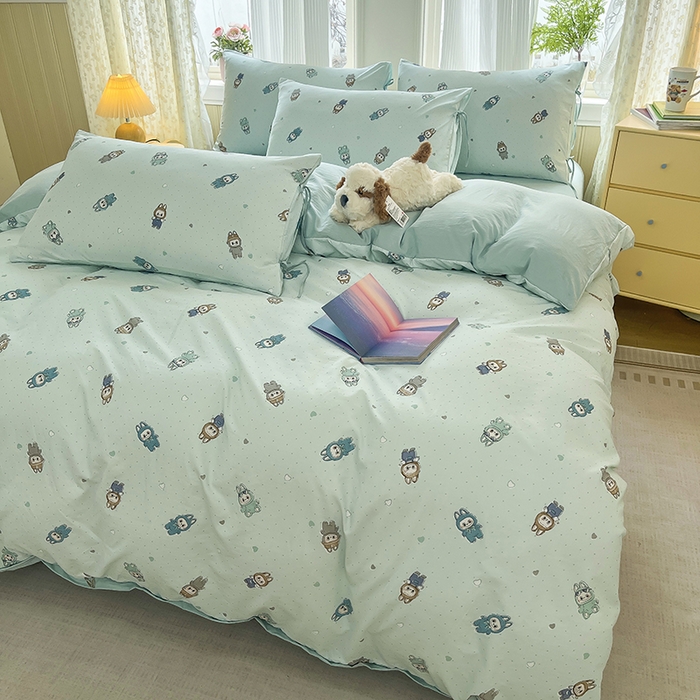 91家纺网 家纺一手货源 找家纺 帛洵家纺 2026新款110g超柔水洗宝宝有氧仿棉四件套（提供买家秀） 可爱拉布布