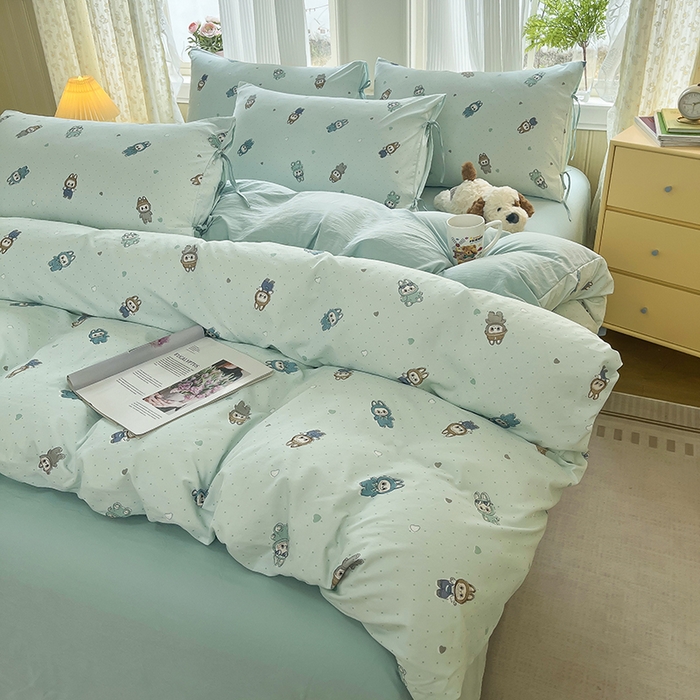 91家纺网 家纺一手货源 找家纺 帛洵家纺 2026新款110g超柔水洗宝宝有氧仿棉四件套（提供买家秀） 可爱拉布布