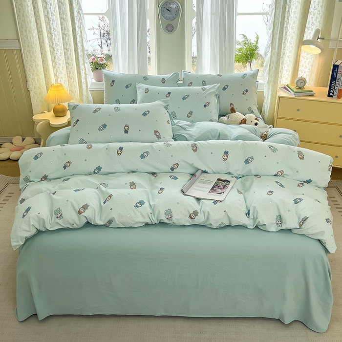 91家纺网 家纺一手货源 找家纺 帛洵家纺 2026新款110g超柔水洗宝宝有氧仿棉四件套（提供买家秀） 可爱拉布布