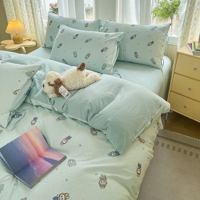 91家纺网 家纺一手货源 找家纺 帛洵家纺 2026新款110g超柔水洗宝宝有氧仿棉四件套（提供买家秀） 可爱拉布布