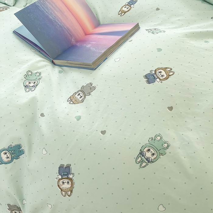 91家纺网 家纺一手货源 找家纺 帛洵家纺 2026新款110g超柔水洗宝宝有氧仿棉四件套（提供买家秀） 可爱拉布布