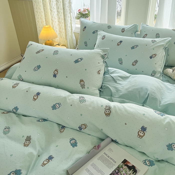 91家纺网 家纺一手货源 找家纺 帛洵家纺 2026新款110g超柔水洗宝宝有氧仿棉四件套（提供买家秀） 可爱拉布布