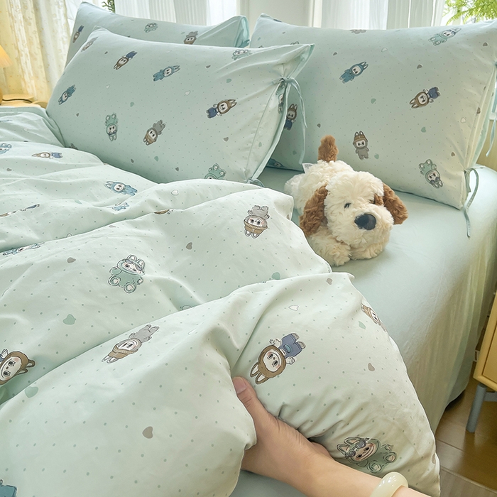 91家纺网 家纺一手货源 找家纺 帛洵家纺 2026新款110g超柔水洗宝宝有氧仿棉四件套（提供买家秀） 可爱拉布布