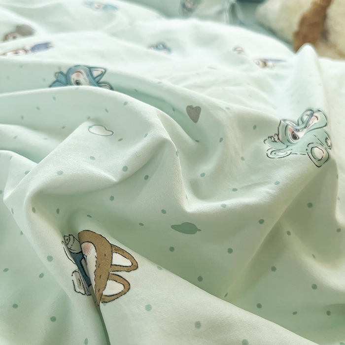 91家纺网 家纺一手货源 找家纺 帛洵家纺 2026新款110g超柔水洗宝宝有氧仿棉四件套（提供买家秀） 可爱拉布布