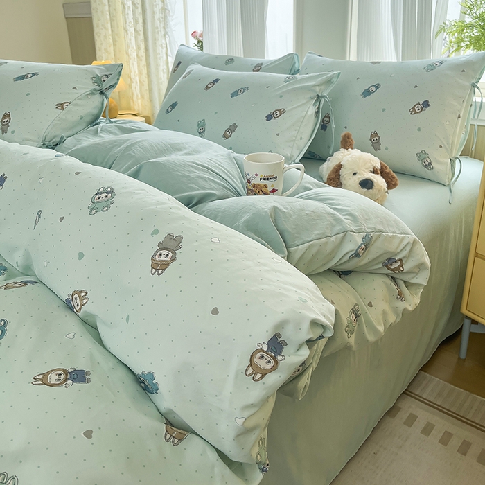 91家纺网 家纺一手货源 找家纺 帛洵家纺 2026新款110g超柔水洗宝宝有氧仿棉四件套（提供买家秀） 可爱拉布布