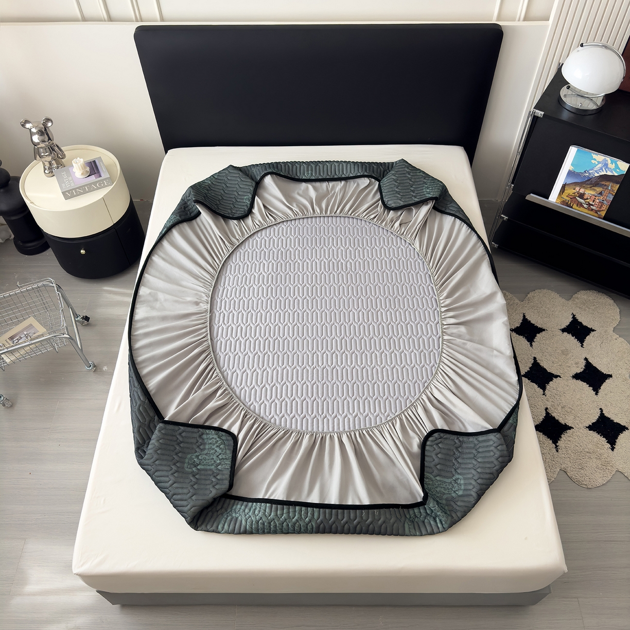 91家纺网 家纺一手货源 找家纺 久云居 2026新款0.05mm加厚乳胶凉席席子 翠影绿豹床笠款