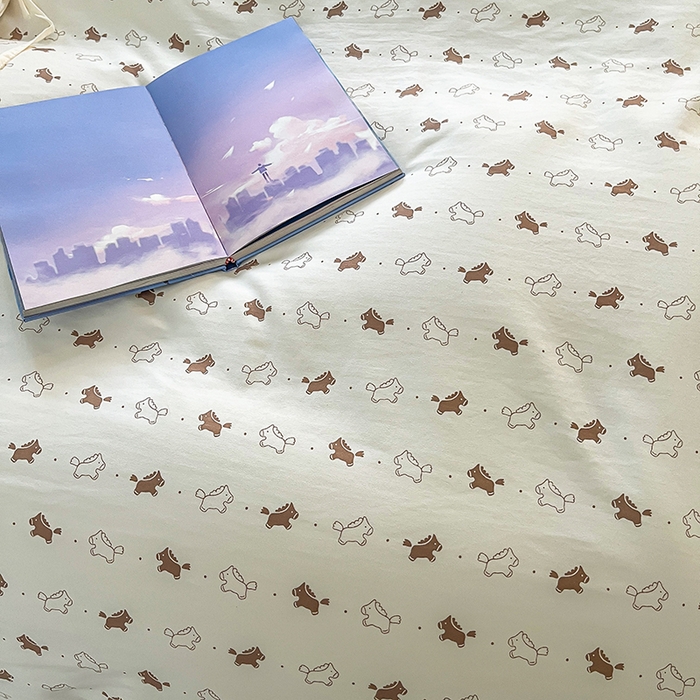 91家纺网 家纺一手货源 找家纺 帛洵家纺 2026新款110g超柔水洗宝宝有氧仿棉四件套（提供买家秀） 马上好运-咖