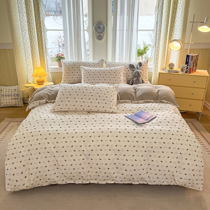 91家纺网 家纺一手货源 找家纺 帛洵家纺 2026新款110g超柔水洗宝宝有氧仿棉四件套（提供买家秀） 马上好运-咖