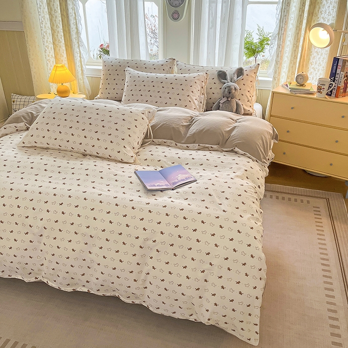 91家纺网 家纺一手货源 找家纺 帛洵家纺 2026新款110g超柔水洗宝宝有氧仿棉四件套（提供买家秀） 马上好运-咖