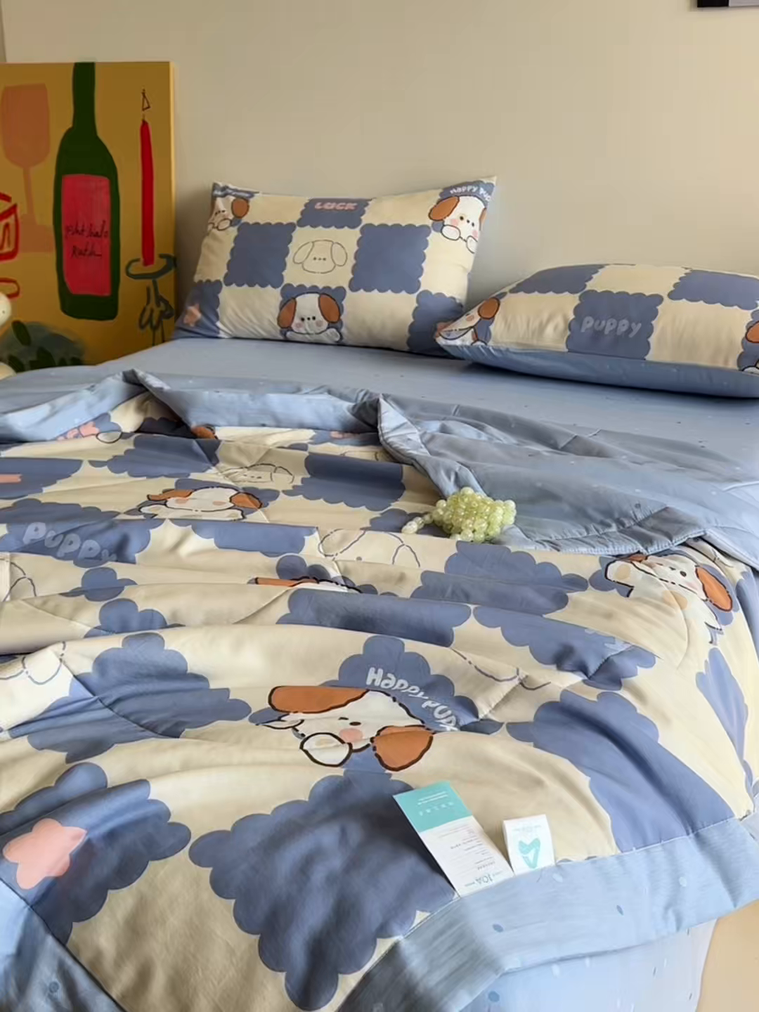 91家纺网 家纺一手货源 找家纺 梵克保罗 2026春夏新款10A抗菌全棉印花夏被被子被芯空调被四件套 嗨皮狗