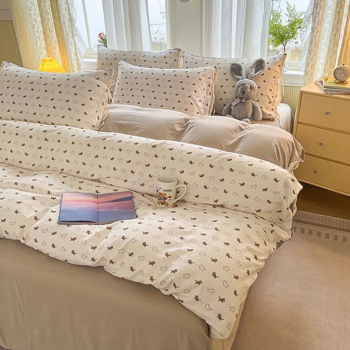 91家纺网 家纺一手货源 找家纺 帛洵家纺 2026新款110g超柔水洗宝宝有氧仿棉四件套（提供买家秀） 马上好运-咖