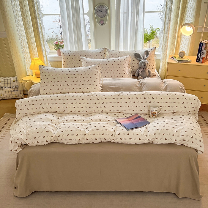 91家纺网 家纺一手货源 找家纺 帛洵家纺 2026新款110g超柔水洗宝宝有氧仿棉四件套（提供买家秀） 马上好运-咖