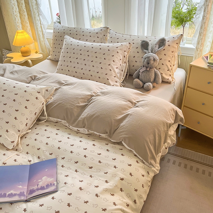 91家纺网 家纺一手货源 找家纺 帛洵家纺 2026新款110g超柔水洗宝宝有氧仿棉四件套（提供买家秀） 马上好运-咖