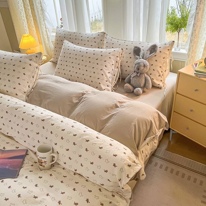 91家纺网 家纺一手货源 找家纺 帛洵家纺 2026新款110g超柔水洗宝宝有氧仿棉四件套（提供买家秀） 马上好运-咖