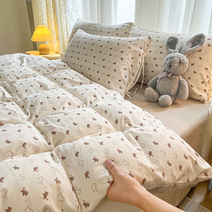 91家纺网 家纺一手货源 找家纺 帛洵家纺 2026新款110g超柔水洗宝宝有氧仿棉四件套（提供买家秀） 马上好运-咖