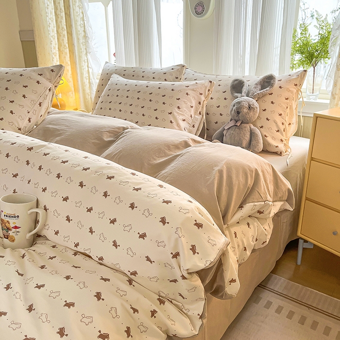 91家纺网 家纺一手货源 找家纺 帛洵家纺 2026新款110g超柔水洗宝宝有氧仿棉四件套（提供买家秀） 马上好运-咖