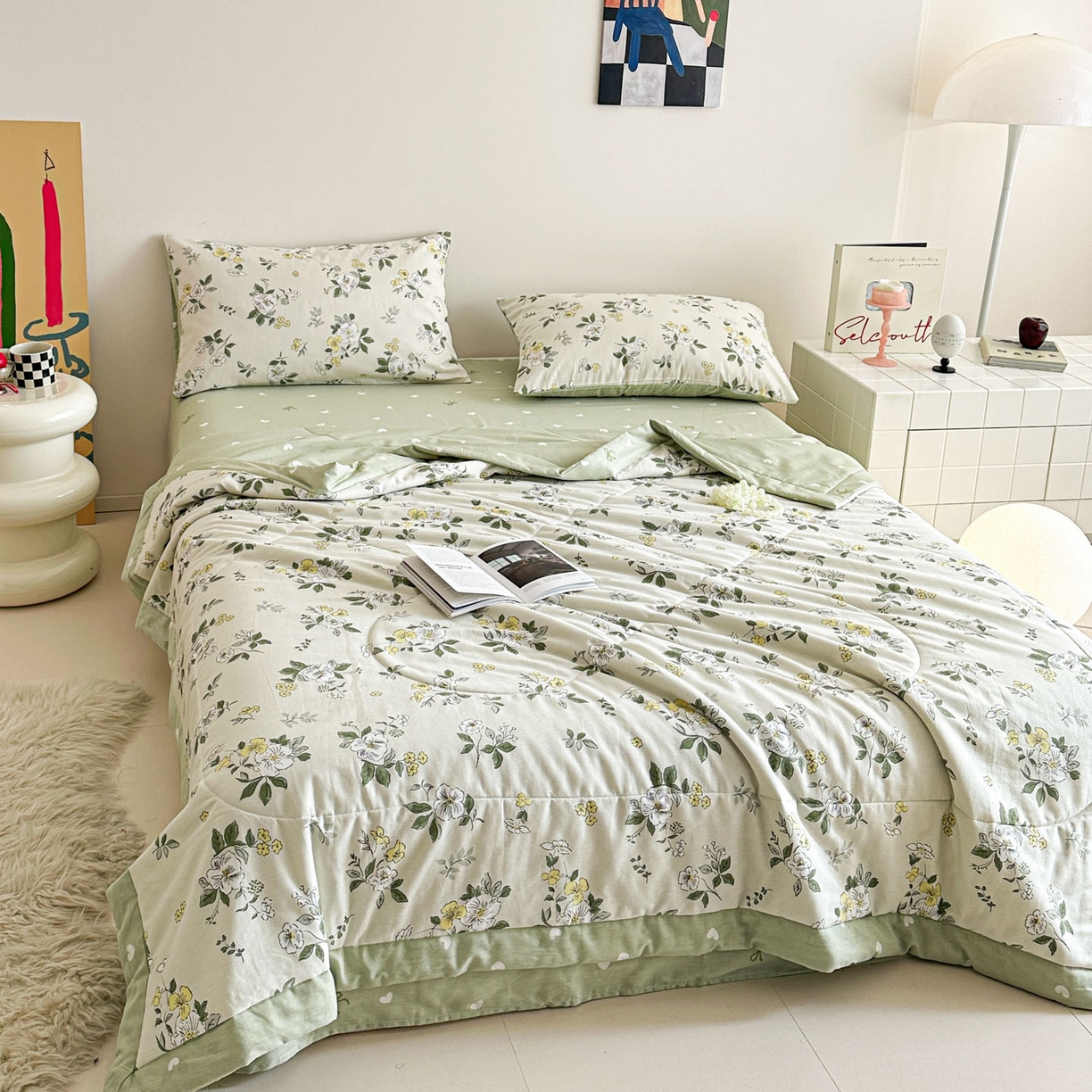 91家纺网 家纺一手货源 找家纺 梵克保罗 2026春夏新款10A抗菌全棉印花夏被被子被芯空调被四件套 花香雪