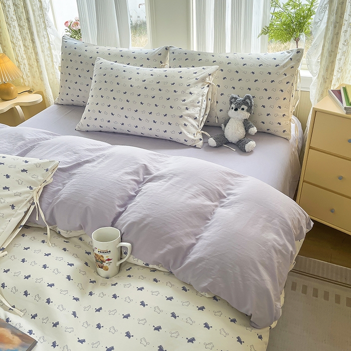 91家纺网 家纺一手货源 找家纺 帛洵家纺 2026新款110g超柔水洗宝宝有氧仿棉四件套（提供买家秀） 马上好运-紫