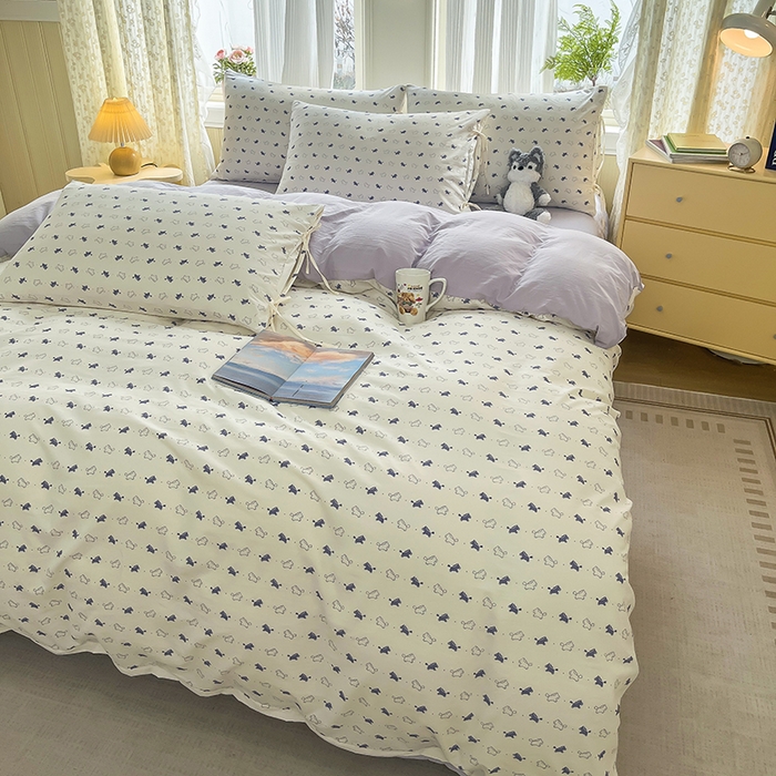 91家纺网 家纺一手货源 找家纺 帛洵家纺 2026新款110g超柔水洗宝宝有氧仿棉四件套（提供买家秀） 马上好运-紫